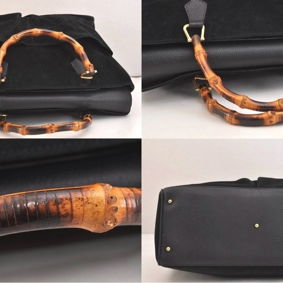 Authentic GUCCI Vintage Bamboo 2Way Shoulder Hand Bag Suede Leather - Picture 4 of 7